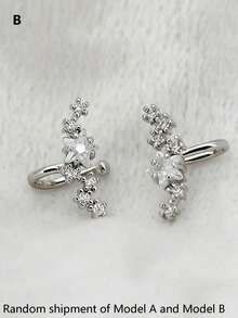 1 Pair Crystal Star Clip-On Earrings, Women's Cubic Zirconia Non-Pierced Ear Cuffs, Cartilage Clip Earrings, No Ear Holes Required - 金色 - 查看 5