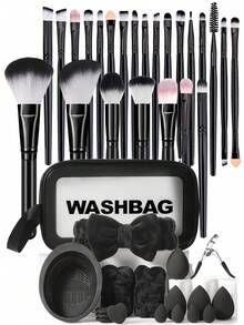 Bộ dụng cụ trang điểm 42 món bao gồm: Bộ 24 cọ trang điểm + 1 túi đựng mỹ phẩm và đồ dùng cá nhân đa năng có khóa kéo chống thấm nước + 1 băng đô cài tóc + 1 dụng cụ vệ sinh cọ trang điểm + 2 dây đeo chậu rửa tay + 4 bông mút trang điểm + 4 bông mút trang điểm mini + 4 bông phấn phủ mini + 1 dụng cụ uốn mi, tất cả trong một & thân thiện với người mới bắt đầu | Sẵn sàng mang theo du lịch & thích hợp làm quà tặng | Hoàn hảo cho người mới bắt đầu/phụ nữ. - Nhiều màu - Xem 1