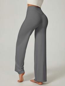 TIN  pieza Pantalones deportivos de cintura alta, corte ancho y ajuste holgado de unicolor para mujer - Gris - Ver 4