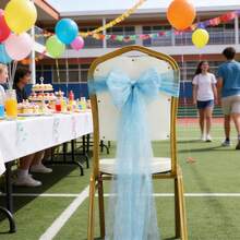 6条闪亮金线椅套，尺寸40*275厘米/15.7*108英寸，适用于婚礼宴会、生日派对、晚宴、酒店招待会、庆典仪式、家庭用餐、节日派对、舞厅、公司小型年会、庭院烧烤、咖啡品鉴会等场合。 - 彩色 - 查看 5