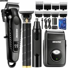 WEEME groomingkit för män (4 st/3 st) med USB-snabbladdad hårsax, T-bladstrimmer, rakhyvel och näshårstrimmer – multifunktionellt raksystem för hem och resa, perfekt present till fars dag/makens födelsedag/pojkvännens födelsedag - Visa 3