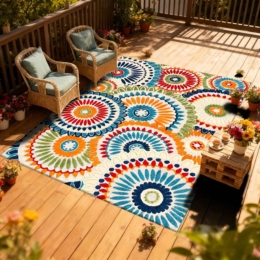 Vigorous And Bright Colors Retro Mandala Pattern Flannel Material Area Rug, Outdoor Carpet , 2D Digital Printing , Non-Slip Rubber Bottom, Multiple Sizes Available. Suitable For All Seasons, Washable, Machine Washable, Comfortable, Unique, As Birthday Gifts, Household Items, Wedding Items, Souvenirs, Home Decoration, Daily Life, Office Decoration, Birthday, Anniversary, Valentine's Day, Thanksgiving, Graduation Season, Christmas, Halloween, Mother's Day, Father's Day, Wedding, New Year Gift Decoration. Suitable For Shopping Centers, Restaurants, Kitchens, Bathrooms, Party, Game Room,Living Rooms, Bedrooms, Corridors, Balconies, Outdoor Doors, Door Mats, Entrance Mats, Non-Slip Mats, Offices, Cafes, Yards, Rv Camping & Picnics,Piano Room Floor Decoration Rug.Suitable For Him, Her, Family Members, Boyfriend, Girlfriend, Father, Family Members, Mother, Lover, Daughter, Son, Grandfather, Grandmother, Teacher, Doctor, Nurse, Friend, Classmate, Pet. - Nhiều màu 4 - Xem 1