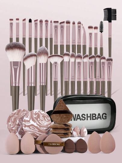 MAANGE Bộ dụng cụ trang điểm chuyên nghiệp 30/47 món, bao gồm 30 cọ trang điểm chuyên nghiệp + 1 túi đựng + 16 bông phấn nước. Bộ cọ trang điểm gồm: cọ nền, cọ má hồng, cọ phấn phủ, cọ phấn mắt, cọ highlight, cọ tạo khối mũi, cọ tạo đường nét, cọ kẻ lông mày, cọ môi, cọ chuốt mi. Bộ cọ trang điểm cầm tay tiện dụng, bộ cọ trang điểm du lịch, quà tặng cho phụ nữ và bé gái nhân dịp Ngày của Mẹ.