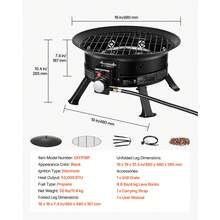 Propane Fire Pit 19-Inch, 53,000 BTU Portable Gas Fire Pit, With Grill Grate & Lava Rocks, Adjustable Flame, Folding Legs,Smokeless Outdoor Firebowl For Camping, Patio, Backyard, Deck, RV, Black - 19英吋 - 查看 11