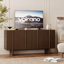 ONBRILL Walnut Brown 63" Fluted Sideboard Buffet Cabinet With Storage, Modern Credenza With 4 Doors, Large Sideboard Cabinet With Adjustable Shelves, Coffee Bar, Kitchen Cabinets For Living Room, Entryway - Walnut Brown BSB-217 - 查看 9