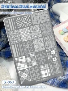 XEIJAYI 1 tấm in họa tiết móng tay, khuôn mẫu móng tay kẻ caro, tấm dập kim loại, phù hợp cho kỹ thuật viên làm móng chuyên nghiệp, dụng cụ tự thiết kế móng tay. - Bạc - Xem 5