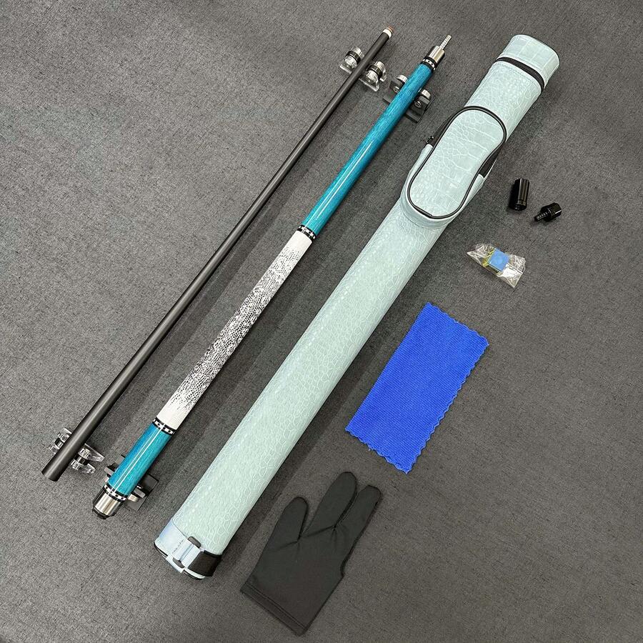 一套58英寸标准台球杆，带保护套，13毫米杆头，提升精准度和控制力，击球流畅，经典时尚设计，适合家庭游戏室、酒吧、俱乐部和专业比赛。 - 薄荷藍 - 查看 1