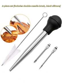 Bộ 4 dụng cụ bơm gia vị gà tây bằng thép không gỉ, bao gồm 2 kim bơm, thích hợp cho việc nấu nướng trong nhà bếp. - Nhiều màu - Xem 10