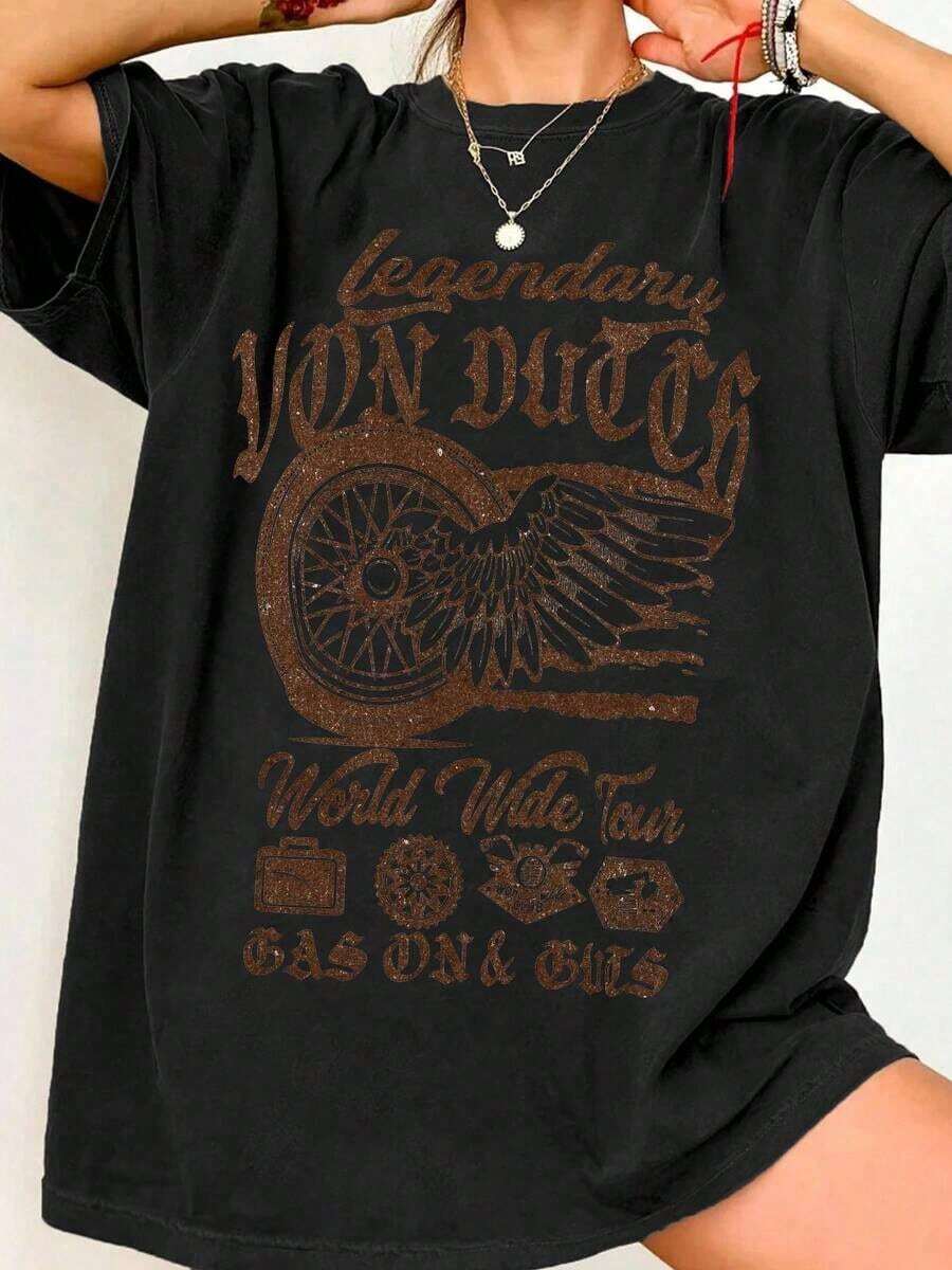 Graphic TeesVan Dutch Legendary World Wide Tour Vintage Oversized Graphic Tee Women's Short Sleeve Pure Cotton T-Shirt Loose Fit, Biker Streetwear Retro Tour Aesthetic Baggy 100% Cotton Pullover Gift100% Cottoncotton Top,Tops Women Summer,Everyday Outfits Women,Cute T Shirts - màu đen - Xem 1