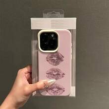 Ốp lưng mềm in hình môi hồng retro, chống sốc, thiết kế tối giản thanh lịch với túi khí, phù hợp cho iPhone 14 Pro Max, 13, XS Max, 12 Pro, XR, 11, 13, 15 Pro, 15, ốp bảo vệ, unisex - Trắng cổ - Xem 2