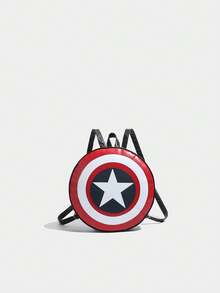 1 Ba lô hình khiên Marvel chính hãng, túi đeo vai tròn độc đáo dành cho người hâm mộ Marvel, ba lô đeo chéo bằng da PU, cặp sách dung tích lớn cho học sinh, túi du lịch thường ngày, phù hợp cho bé trai/thanh thiếu niên/học sinh/trẻ em, dùng cho năm học mới/hàng ngày/lớp học. - màu đen - Xem 11