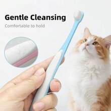 1 bàn chải đánh răng cho thú cưng, lông mềm, đầu nhỏ, chăm sóc răng miệng cho mèo và chó. - Hồng - Xem 2