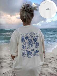 Women's Summer New Simple Cute Marine Life Print Casual Vacation Style Loose Versatile Round Neck White Short-Sleeved T-Shirt Fashionable Daily Tops Suitable For Daily Vacation Wear. Graphic Tees Women Pink Top-Unisex Comfortable Vintage Street Style Loose-Fit Washed T-Shirt - 白色 - 查看 13