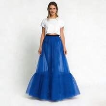 1 chiếc chân váy xếp ly dáng chữ A bằng vải lưới, thiết kế kiểu Âu Mỹ dành cho nữ, cạp thấp, hiệu ứng xuyên thấu, kiểu ghép mảnh, hàng mới về cho mùa hè, lễ Eid Al-Fitr. - Nhiều màu - Xem 9