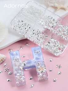 夏季海洋铆钉 DIY 工艺配件 闪亮银色海贝壳 海龟 海马 海星 珍珠 闪光环氧树脂填充装饰片 手工珠宝铸造模具用品 - 銀色 - 查看 5