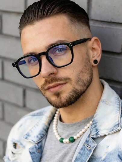 1 chiếc kính nam màu trơn, đính đá, phong cách đường phố thường ngày, thời trang, gọng nhỏ, họa tiết hình học trung tính, kiểu dáng retro, thích hợp đeo hàng ngày khi đi làm, đi làm, kính dùng máy tính, phù hợp để đọc sách, đi học, v.v.