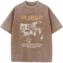 Oversized Graphic Tshirts For Men Acid Wash Los Angeles Vintage Tees Streetwear Baggy Cotton Shirts Casual Topssummer Outfits For Women - 咖啡 - 查看 1