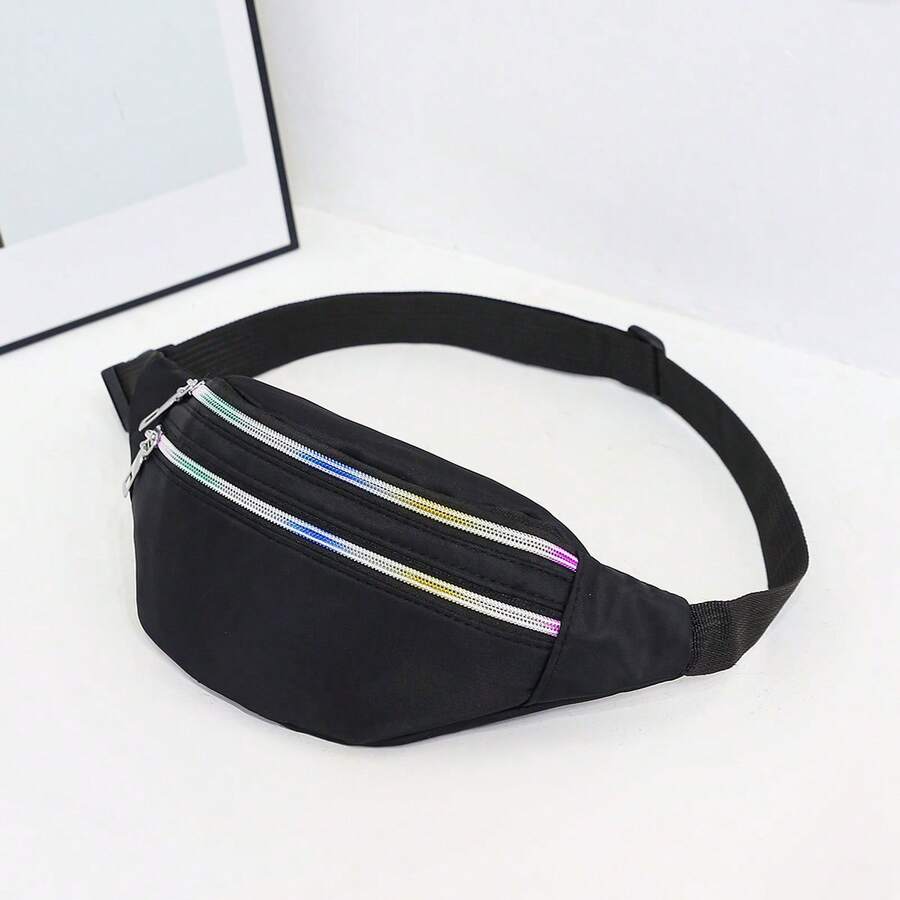 Túi đeo hông Rainbow mới, khóa kéo đôi, dung tích lớn, chống thấm nước, chất liệu nylon bền chắc. - màu đen - Xem 1