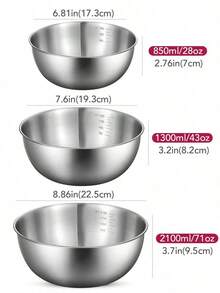 Meoky 不锈钢搅拌碗套装 – 3 件套嵌套碗，适用于烹饪、烘焙和备餐 | 易于清洁、经久耐用且节省空间 - 彩色 - 查看 15