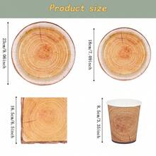 7/9英寸一次性木纹图案派对餐盘、杯子、餐巾套装，适用于节日、婚礼、订婚、生日、庆祝活动 - 多色 - 查看 2