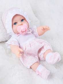 圣诞装饰30CM仿真硅胶娃娃粉色毛绒娃娃可爱娃娃，橡胶娃娃儿童伴侣，12英寸婴儿娃娃适合角色扮演 - 粉色 - 查看 4