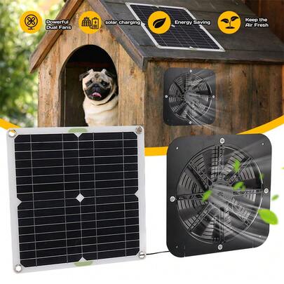 13.5-Inch Solar Fan Kit With 20W PET Monocrystalline Solar Panel Powered Exhaust Fan, Equipped With IP68 Waterproof DC 12V Ventilation Fan, Suitable For RVs, Doghouses, Greenhouses, Chicken Coop Windows, Wall Mounted Brackets