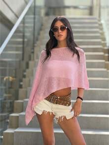 1pc Solid Color Turtleneck Beach Knitted Shawl, Casual And Versatile Women's Scarf Holiday Sunscreen Shawl, Elegant And Simple Beach Dress, Suitable For Daily And Outdoor Wear,Festival,Travel - Multicolor - View 12