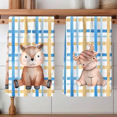 Bộ 2/4/6 khăn lau bát đĩa họa tiết bò và hươu dễ thương, khăn lau siêu thấm hút bằng sợi microfiber hiện đại, khăn lau bếp và bánh, khăn rửa bát, mềm mại và thấm hút cao, trang trí nhà bếp, quà tặng cho hàng xóm, mẹ, sinh nhật, tân gia, đồ dùng nhà bếp thiết yếu, nhu yếu phẩm hàng ngày.