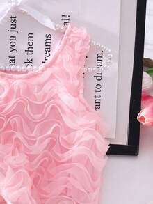Toddler Girls' Elegant Princess Style Ruffled Mesh Vest Top And Matching Solid Color Mesh Skirt 2-Piece Set, Summer - Pink - View 4