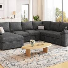 Sofá cama seccional de 274 cm con cama extraíble, sofá seccional modular en forma de U de 7 plazas con almacenamiento, sofás seccionales para sala de estar, sofá modular Cloud, funda de sofá extraíble, gris oscuro - Gris - Ver 4