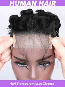 4x4 水波纹蕾丝发片，巴西真人发，带婴儿发，卷曲波浪蕾丝发片，适合女性，尺寸 8-18/20/22 英寸，巴西水波纹处女真人发，透明蕾丝发片，自然黑 - Natural Black - 查看 1