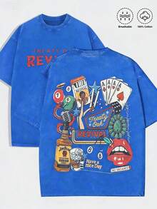 20261 PCS Entertainment "Treaty Oak Revival" Graphic Tee: Featuring Distressed Vintage Finish, Front Bold "TREATY O REV" Letter Print, Back Artistic C - 藍色 - 查看 2