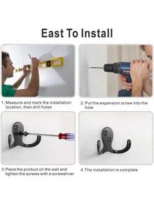 12个装重型壁挂式不锈钢衣钩，适用于外套、背包、浴袍、帽子、毛巾等，可用于厨房浴室收纳整理，配有24颗安装螺丝，耐用金属衣架，适用于家庭、办公室、卧室、玄关等场所。 - 查看 6