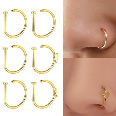 3件装不锈钢D形假鼻环，舒适无穿孔鼻夹饰品，男女皆宜，适合情人节、母亲节、感恩节、生日派对、酒吧跳舞、日常佩戴