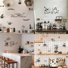 1pc "Kitchen Is The Heart Of The Home" Wall Decal Featuring Coffee Cups And Coffee Beans. Vinyl Wall Decal Suitable For Dining Rooms, Kitchen Cabinets, And Other Dining Room Decor. Removable And Waterproof. Home Decor Accessory. - Multicolor - View 1