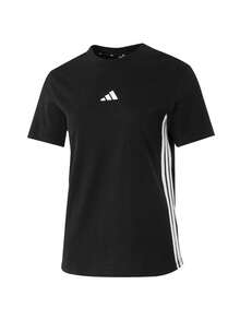Adidas女裝上衣2026春季新款運動休閒小logo三條紋舒適透氣圓領短袖T卹JD0846 - 黑色 - 查看 1