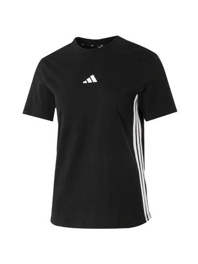 Adidas女裝上衣2026春季新款運動休閒小logo三條紋舒適透氣圓領短袖T卹JD0846