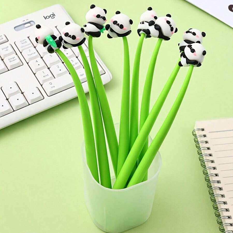 Conjunto de 6/2 Canetas Esferográficas Rolling Panda Neutras de Borracha Macia, Tinta Preta - Caneta Rolling para Alívio do Estresse, Ideal para Presentear em Casa, no Escritório e na Escola, Caneta Esferográfica Redonda Surpresa de Natal, Presente de Volta às Aulas para Estudantes - desenho de panda - Ver 1
