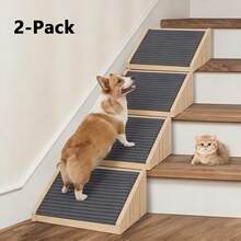 2pcs Wooden Ramp (Suitable For Small Dogs & Cats), Low Angle Pet Ramp, Pet Specific Stairs, Wooden Pet Step - Apricot - View 3