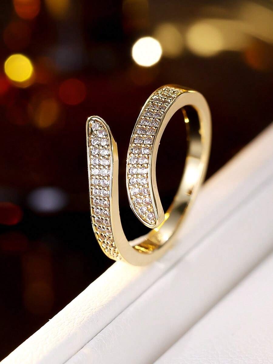 1 chiếc nhẫn hở đính kim cương siêu nhỏ tinh tế, nhẫn đeo giữa ngón tay thời trang, đa năng, trang sức cao cấp có thể đeo chồng lên nhau, thích hợp cho đi làm và đeo hàng ngày. - Vòng hở - Xem 1