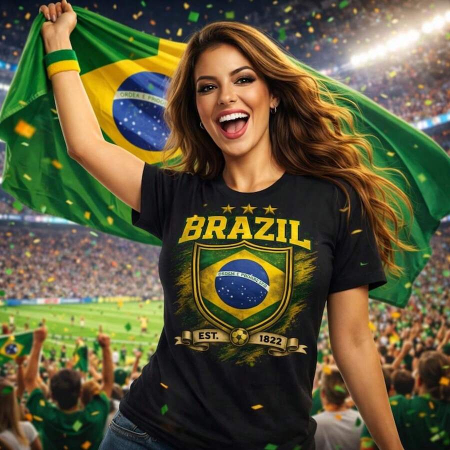 Brasil Shirt And Brazil T Shirt For Brazil Soccer Jersey Fans - Brazil National Team Style Brazil Je - Black - View 1