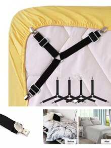 4个防滑三角床单固定带，可调节金属夹和松紧带，实用隐形防滑床品固定带，适用于沙发垫、被套、家纺和家居用品 - 三夾 - 查看 5