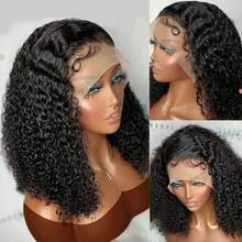 180%密度深波浪短波波头假发 13x4蕾丝前额假发 预拔毛巴西真人发 4x4蕾丝闭合卷曲波波头假发 - Natural Black - 查看 6