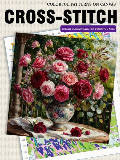 1 pezzo JOZYSH Senza cornice 40 * 40cm/15.7 * 15.7in, Fiori vivaci, Kit di ricamo a punto croce stampato 11CT/14CT, Adatto per il relax fai-da-te Ricamo a punto croce per principianti adulti, Perfetto per la decorazione della parete di camera da letto e soggiorno. I regali includono tela stampata, aghi, filo, disegni e istruzioni.