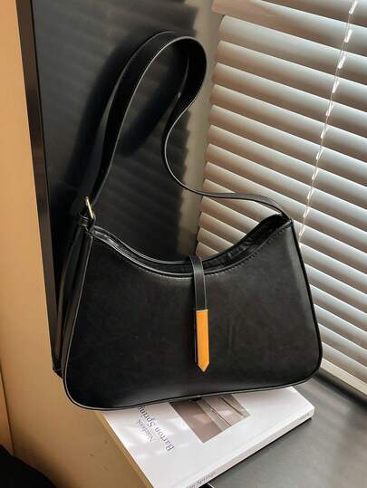 1pc Quilted Zipper Closure PU Solid Crescent Handbag, New Minimalist Tote Bag With Strap Decor, Fashionable Underarm Bag, Versatile Casual Commuter One Shoulder Bag, Adjustable Strap, Suitable For Dating, Shopping, Office, Work, Travel, Gift-Giving, Mommy Bag, Great Daily Use Choice