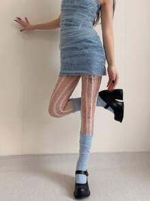 Retro Tie-Dye Two-Color Gradient Oval Stockings. Spring/Summer  Girl Cut-Out Gradient Culottes. Unique Y2K Style Leg Accessory Fishnet Stockings. - Rosa/Blå - Visa 5