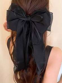 1个甜美粉白相间蝴蝶结发夹，适合少女佩戴，优雅丝带发夹，带长流苏。 - 彩色 - 查看 7