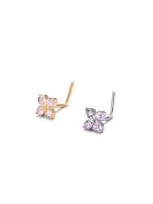 FOREVER QUEEN 1 chiếc khuyên mũi hình cỏ bốn lá chữ L bằng bạc Sterling 925, khuyên mũi vuông đính đá Cubic Zirconia, trang sức xỏ khuyên cơ thể dành cho nữ. - đơn - Xem 6