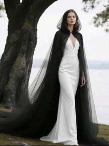 Áo choàng voan mỏng có mũ trùm đầu dành cho nữ, áo choàng tiên có mũ, thích hợp cho Halloween, đám cưới, hóa trang, áo choàng maxi lưới mềm màu đen/trắng/đỏ cho cô dâu, áo choàng hóa trang phù thủy ma cà rồng Halloween, trang phục mùa thu cho nữ, mùa hè, đi biển. - Nhiều màu - Xem 3