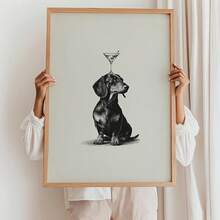 1件/套香肠马提尼主题墙饰，复古狗狗鸡尾酒图案，趣味香肠狗海报，时尚吧台车装饰，乡村农舍风格装饰，适用于厨房装饰、房间装饰、家居装饰、卧室装饰、墙面装饰、客厅装饰、办公室装饰、房间配件 - A - 查看 13